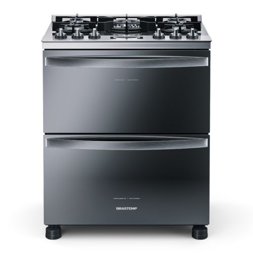 Fogão Brastemp 5 Bocas Duplo Forno Cor Inox Com Mesa De Vidro E Touch Timer Com Autodesligamento   - BFD5VCR
