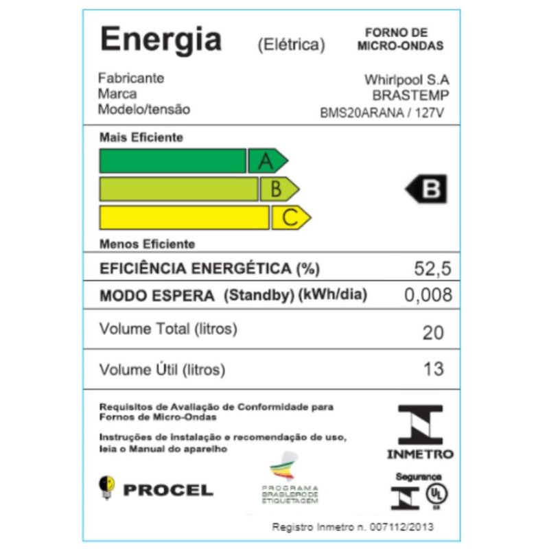 Brastemp_Micro_ondas_BMS20AR_Selo_Inmetro_110V