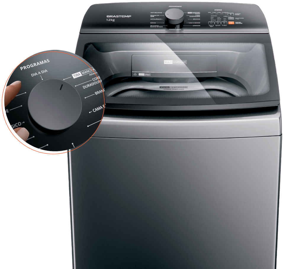 Lavadora 12Kg titânio com Ciclo Tira Manchas Advanced.